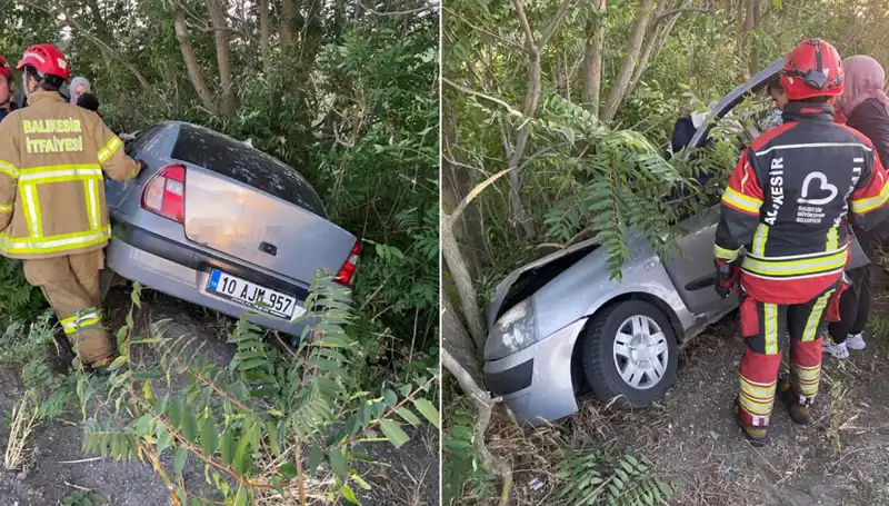 Balıkesir'de Otomobil Kaza Yaptı: Şarampole Yuvarlanma Anı!